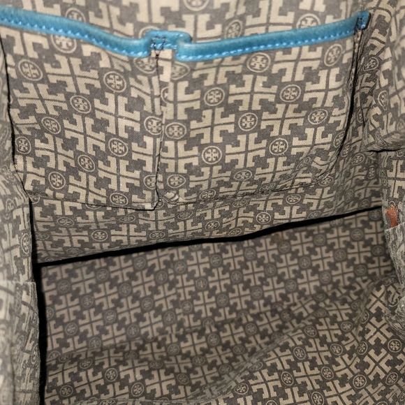 Tory Burch Vintage Green Shimmer Leather Blue Beaded Hobo Shoulder tote bag - Picture 12 of 16